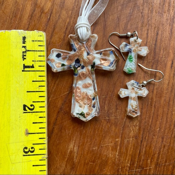 Fused Glass Cross Jewelry Set -Necklace & Earrings - Picture 9 of 12